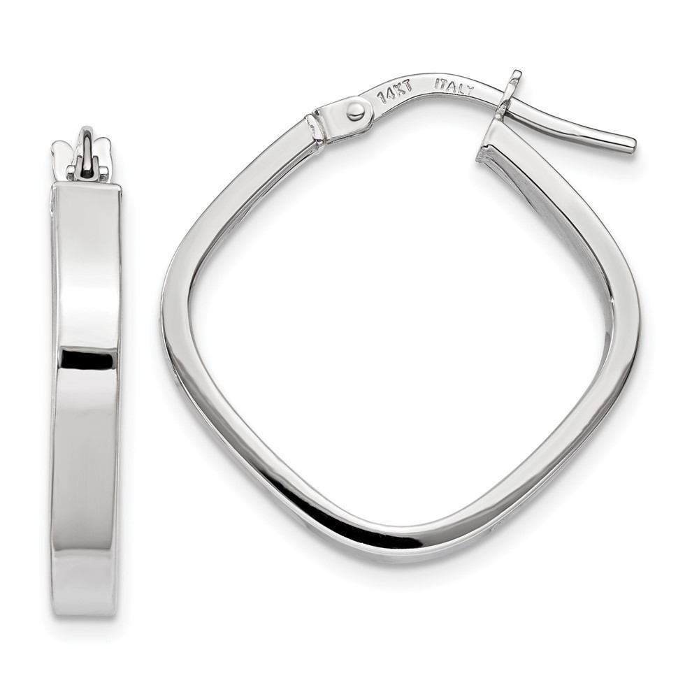 14K White Gold Flat Edge Square Hoop Earrings 27.25 L x 27.35 mm W